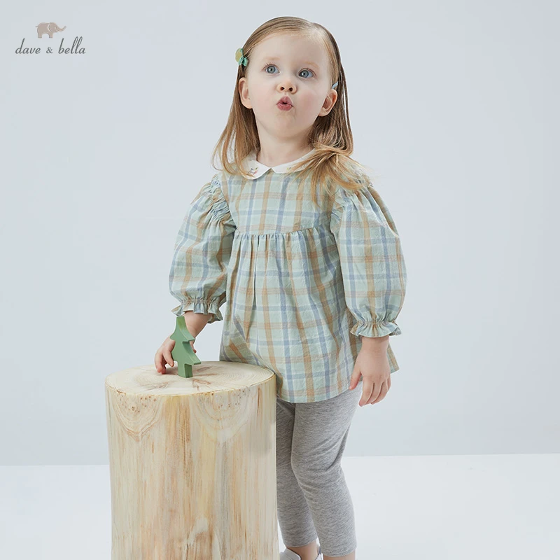 

DBM17180 dave bella spring baby girls cute floral plaid clothing sets kids fashion long sleeve sets children 2 pcs suit