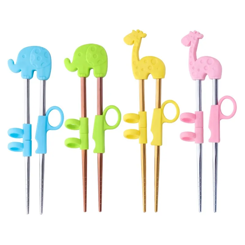 

Stainless Steel Children's Chopsticks Training Chopsticks Cartoon Learning Chopsticks Reusable Cute Children's Tableware Set