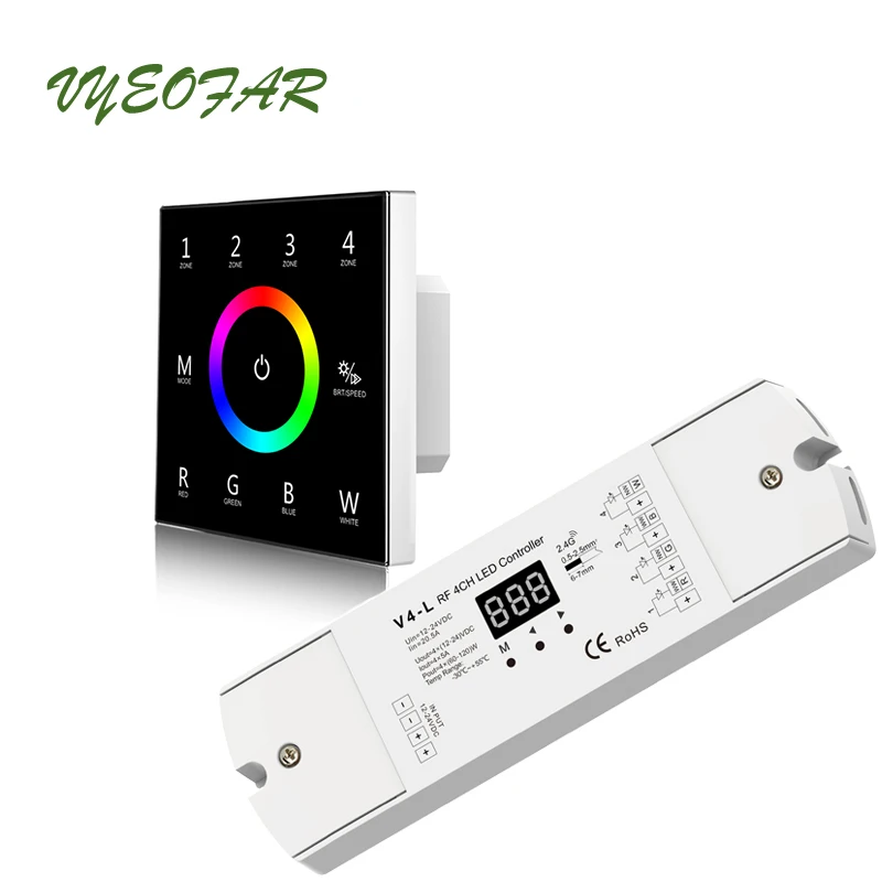 Новый контроллер светодиодной ленты RGB RGBW 100 в 240 В вход 4 зоны 2 ГГц радиочастотный