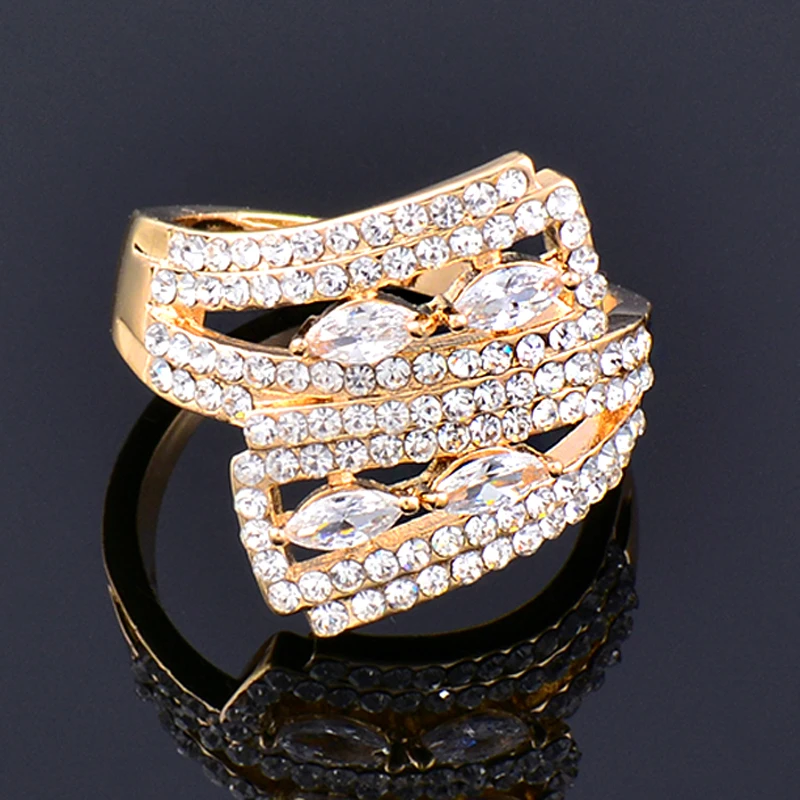 

KIOOZOL Luxury Sparkling Solid Crystal Gem Ring Double Layer Sandwich Hollow Ring Micro Inlay CZ Fashion Jewelry 062 DP1