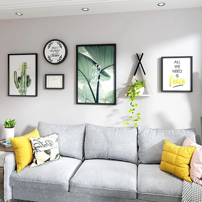 

Nordic Pattern Picture Frame Large Hanging Painting Photo Frames Set Livingroom Wall Decor 6 Pieces Pictures Frames With Clock