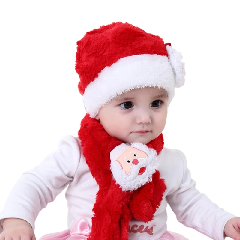 

Infant Baby 2 Piece Cute Santa Claus Fuzzy Plush Warm Beanie Hat and Scarf Set