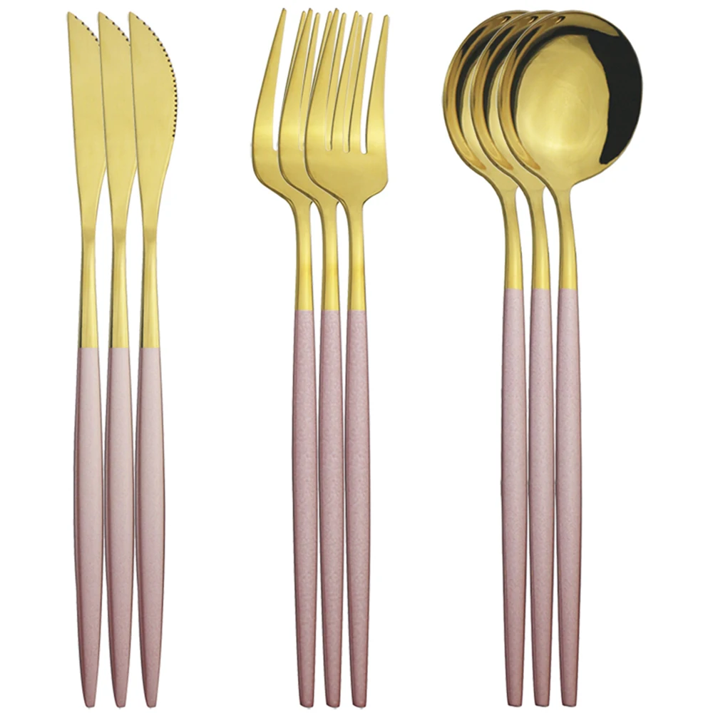 9 шт. розовый Золотой набор столовых приборов ужин Ножи вилка ложки столовая