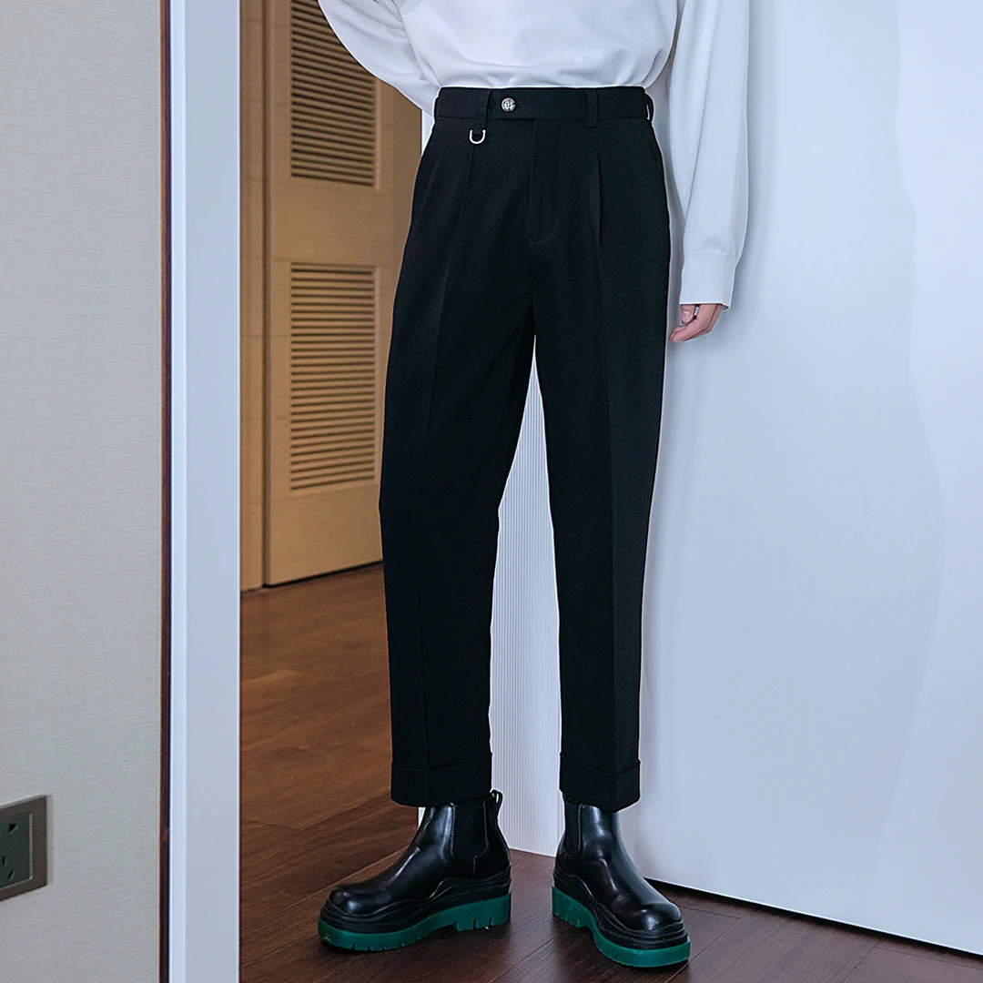 

Mens Casual Fashions Trend Dress Pants Baggy Wide Leg High Quality Temperament Suit Pants Pantalones Hombre Men Clothing BC50XK
