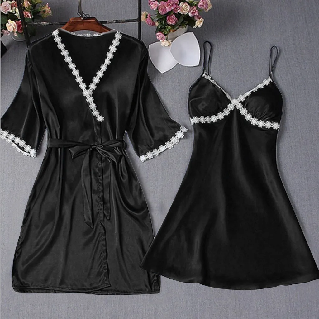 Женский кружевной комплект из искусственного шелка пижама и Ночная рубашка в