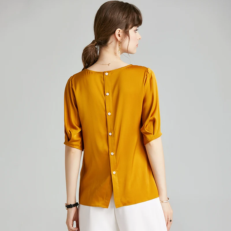 Женская модельная рубашка из чистого шелка Повседневная Блузка с круглым