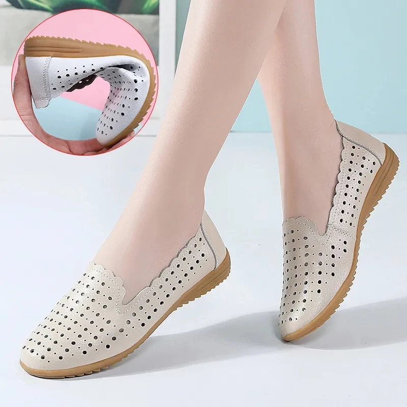 

Cut-outs breathable summer shoes for women oxford flats ladies loafers moccasins slides boat shoes