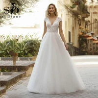 sodigne country wedding dress 2022 new sexy v neck princess tulle bride dress cap sleeves backless bridal gowns plus size