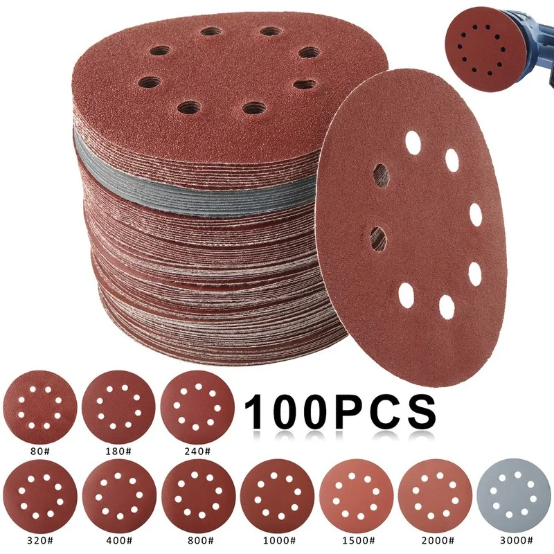 100 Pcs Sander Polishing Pad Sandpaper Round Shape Sanding Discs Hook Loop Paper Buffing Sheet 8 Hole | Инструменты