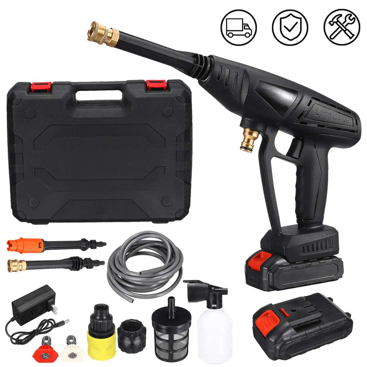 Цена 40BAR 500 Вт высокой мощности Давление автомойка водяной пистолет 48V Портативный высокое Давление пистолету мойки высокого Беспроводной шайбы ...