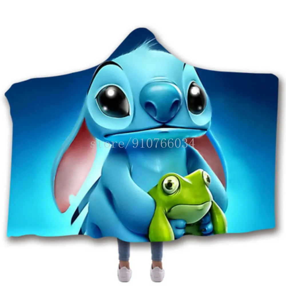 

3D Cute Lilo & Stitch Baby Hooded Cloak Hat Blanket Childrens Napping Blankets Cartoon Sherpa Kids Sofa TV Car Body Cover