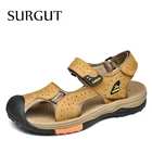 Мужские пляжные кожаные сандалии SURGUT, светло-коричневые римские сандалии, шлепанцы, тапки, кроссовки, обувь для лета, 2019