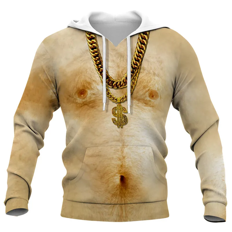 Золотое ожерелье мускул человек 3D принт модный дизайн мохнатая грудь Harajuku