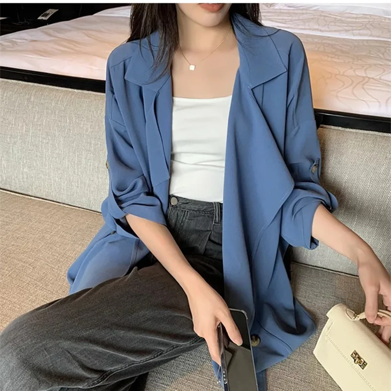 

Тренчкот женский Повседневный с длинным рукавом, приталенный элегантный свободный белый тренчкот в винтажном стиле, верхняя одежда, весна