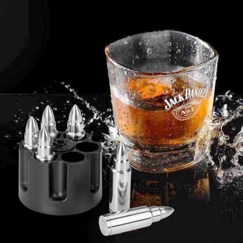 

Reusable 304 Stainless Steel Food Grade Bullet Ice Cubes For Whiskey Wine Fast Cooling Cold Longer Drinking Tool Set 6pcs/set