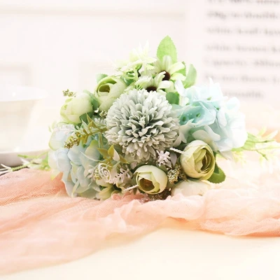 light green 19 Цвета 8/9 шт. 12 шт./компл. 25x16 см искусственные цветы розы свадебные букет шелковых цветок DIY домашний Декор розовыми цветами - Цвет: light green