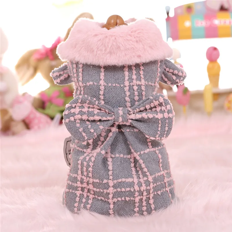 Роскошная шерстяная куртка для собак зимнее теплое платье принцессы с бантом