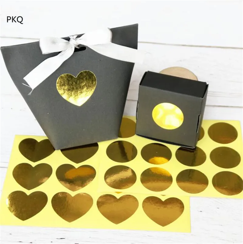 600pcs Golden Sealing Stickers Gold Foil Thicken Paper Sticker Heart Party Gift Packing Sticker Cake Baking DIY Handmade labels