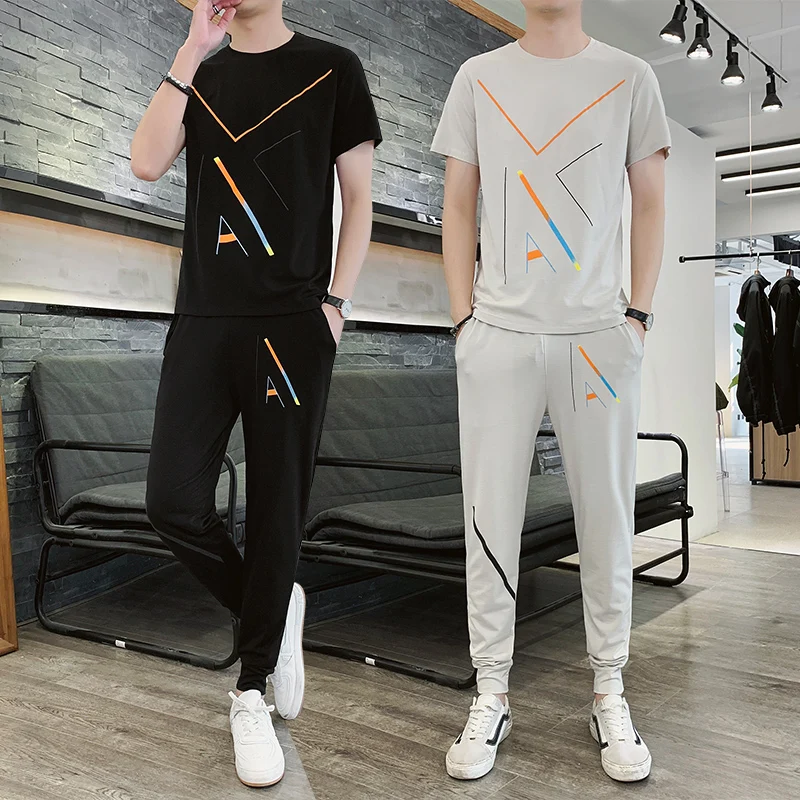 

Ropa De Hombre 2021 Summer New Men's Casual Sports Suit jogging fitness Printed Short-sleeved T-shirt Trousers couple Suit male