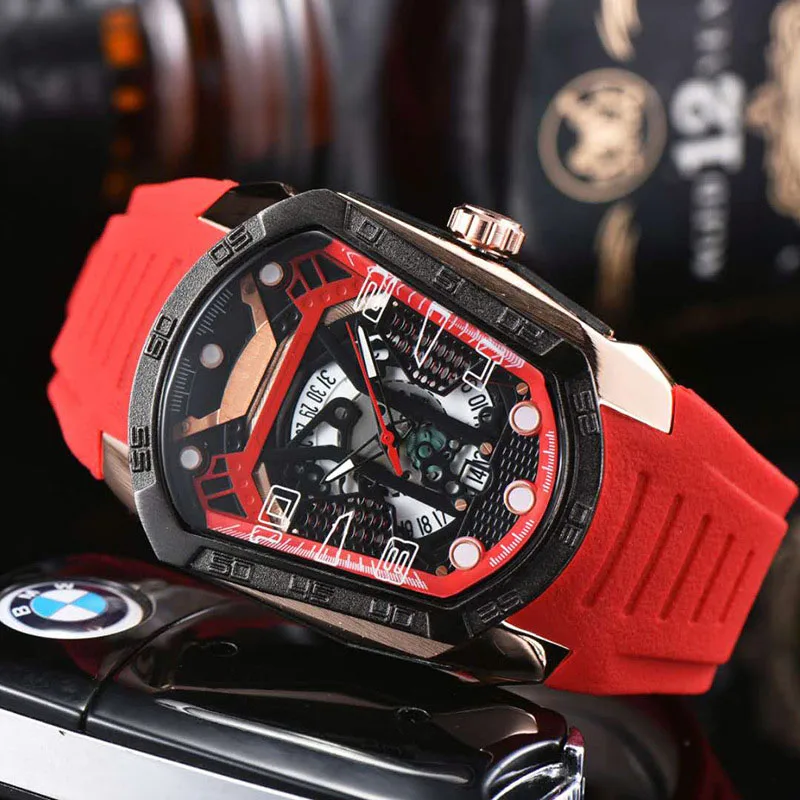 

2021 New Male Wristwatch Multi-Function Timing Watch Phantom Six-Pin Hollow Watches Unique Creative Calendar Silicone Watch