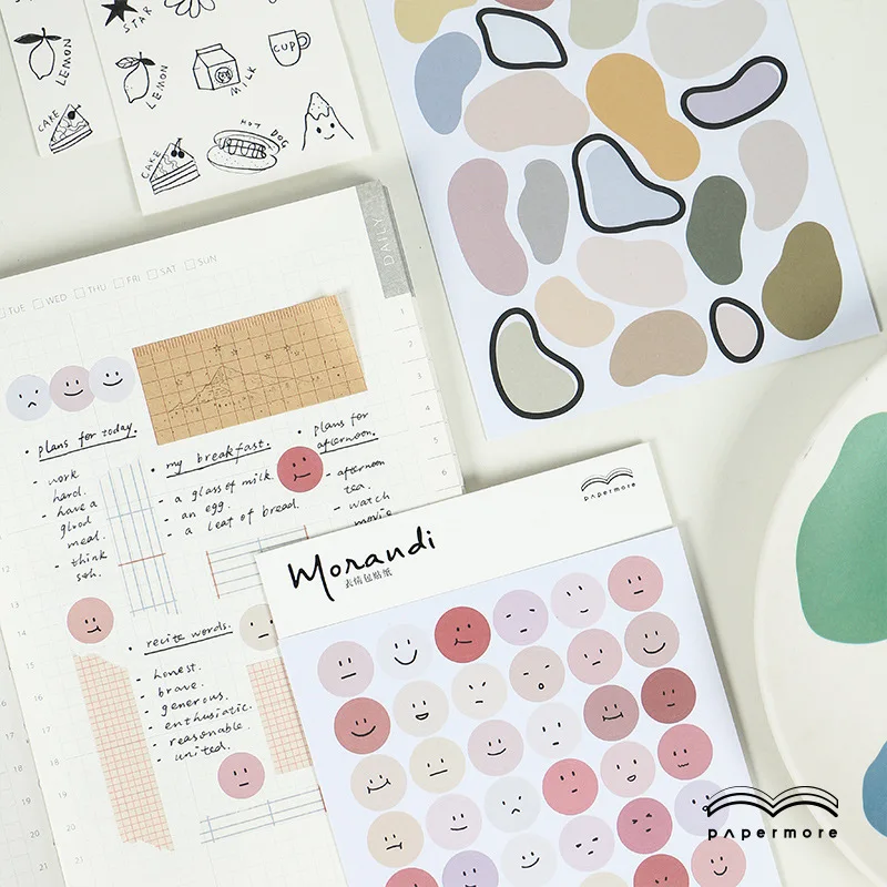 2 Sheet Morandi Series Smiley Expression Stickers Kawaii Decorative DIY Diary Scrapbooking Stationery Planner | Канцтовары для