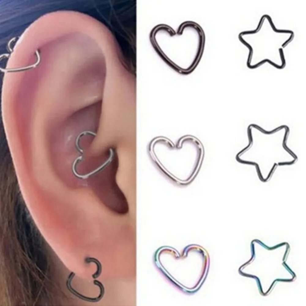 3 шт. Поддельные уха пирсинг для пупка сердце серьги из нержавеющей стали Лабрет