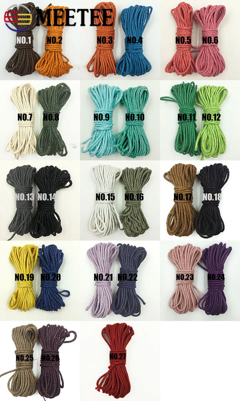 Meetee 30 метров 2 мм хлопковые шнуры три нити витая красочная декоративная веревка DIY