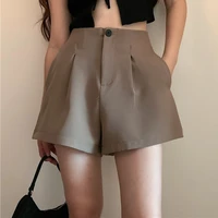 2021 new solid all match button fly shorts korean fashion summer korean loose sexy a line clothing women high waisted shorts