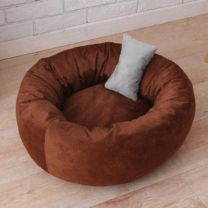 Pets Shag Plush Donut Cuddler Calming Bed Round Plush Cat Dog Mat Sleeping Bed with Pillow E2S