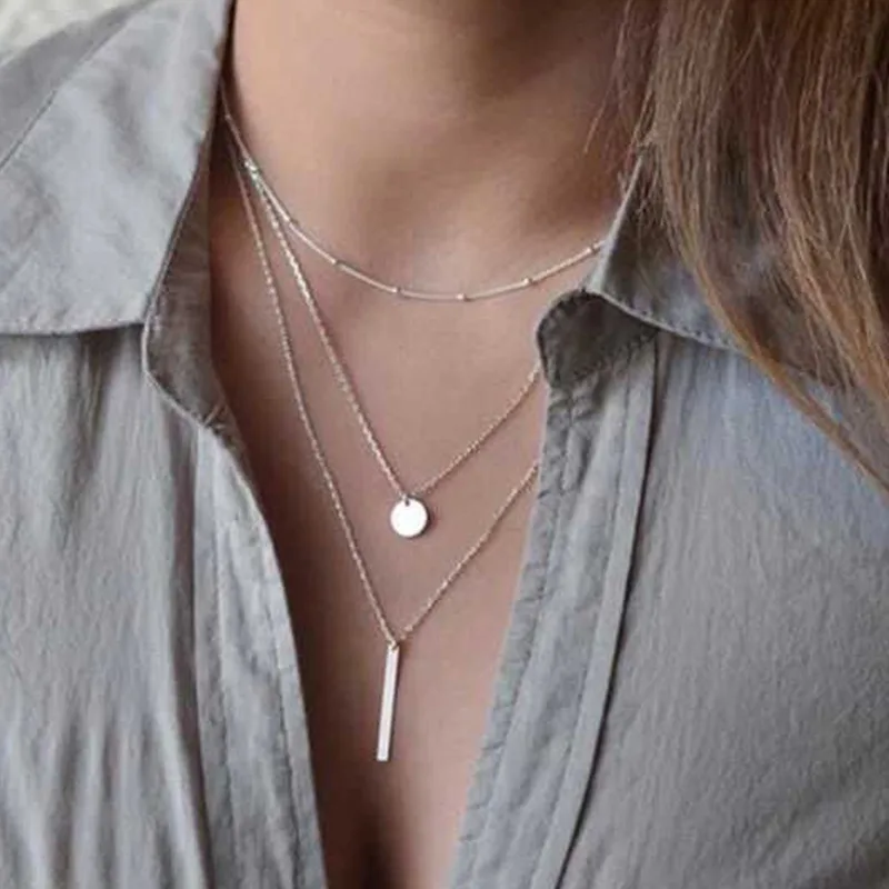 

GinaDeer Silver Color Bohemian Style Multi-layer Chain Necklace Aesthetic Pendant Long Necklace Ladies Harajuku Jewelry Collares