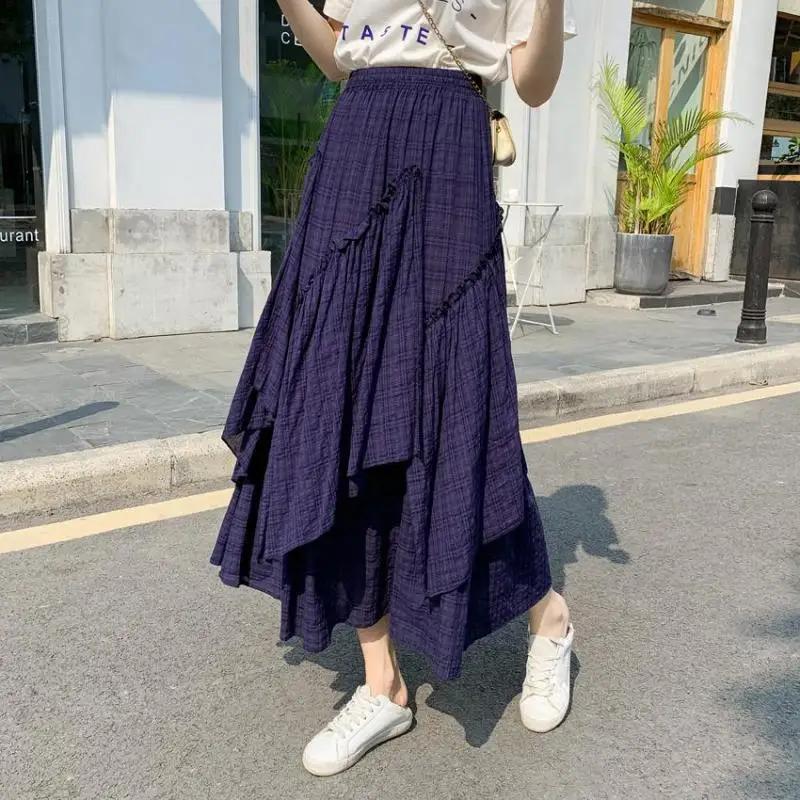 

Женская длинная юбка в клетку, с завышенной талией