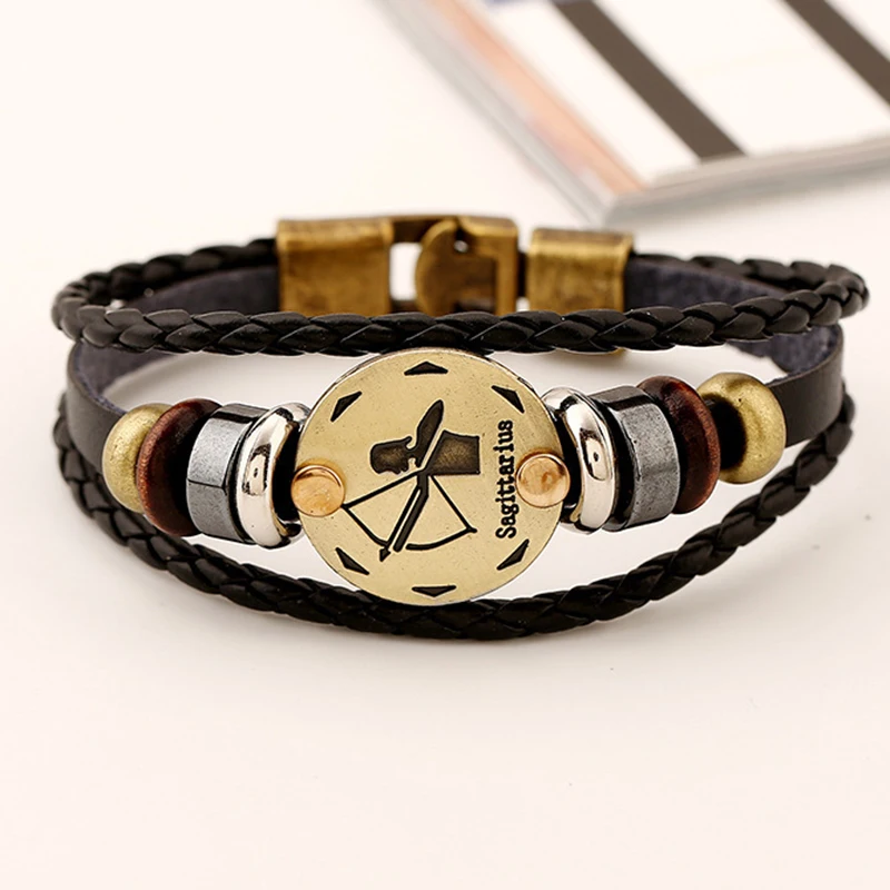 Прямая поставка браслет из Стрельца 12 знаков зодиака модный кожаный длина 19 см 21
