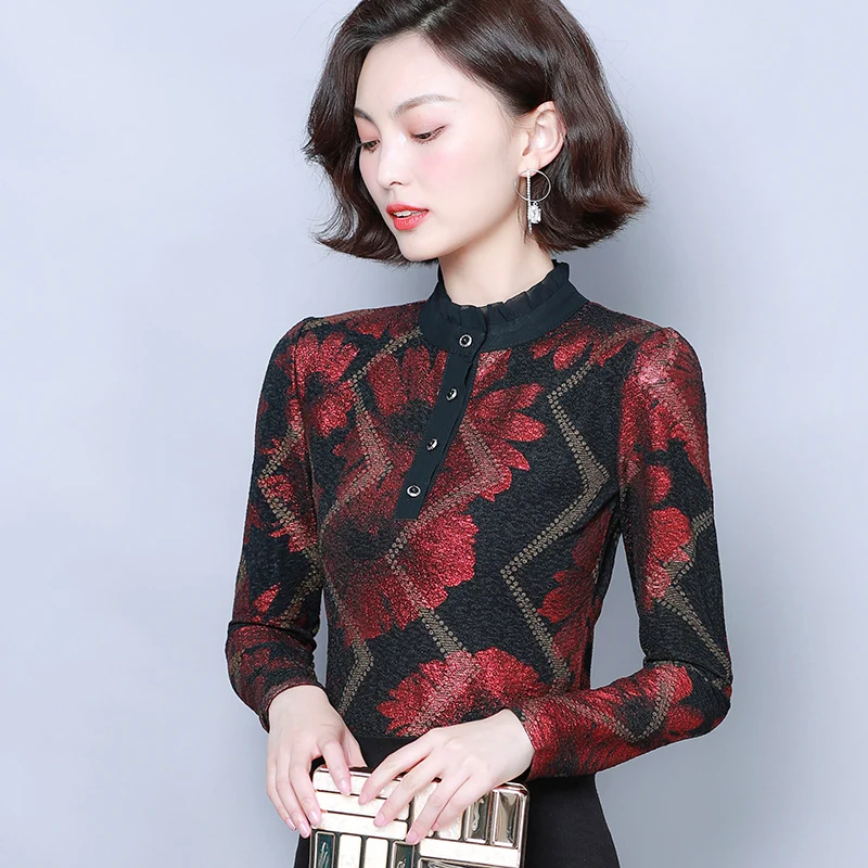 

Women Blouses 2019 Autumn Fashion Print Womens Tops and Blouses Long Sleeve Stand Collar Plus Size Women Shirts Blusas Mujer