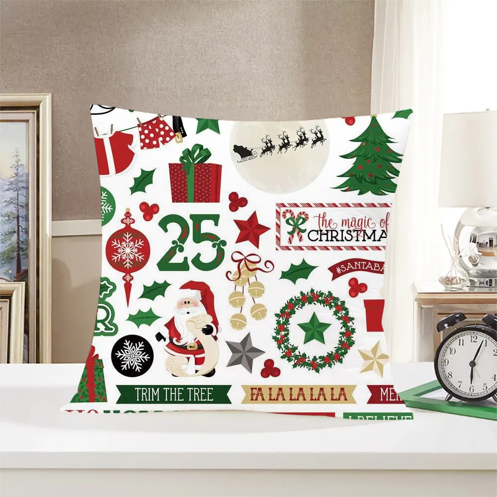 

CLOOCL Christmas Pillow Case 3D Graphics Merry Christmas Cartoon Pillowcases Polyester Zip Cushion Cover Festival Gifts