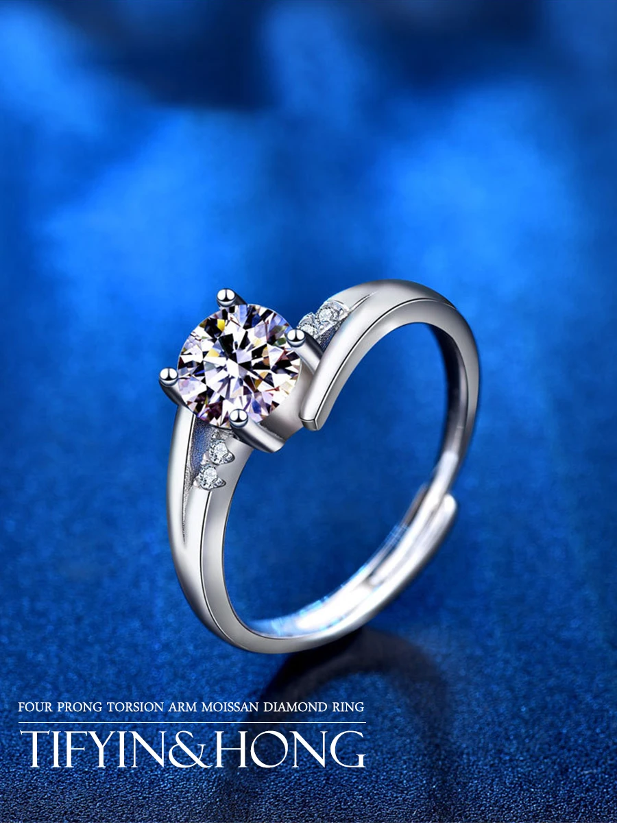 

100% Moissanite Twisted Arm Four-Claw Ring Carat High Quality Artificially S925 Silver Wedding Engagement Couple Gift Jewelry