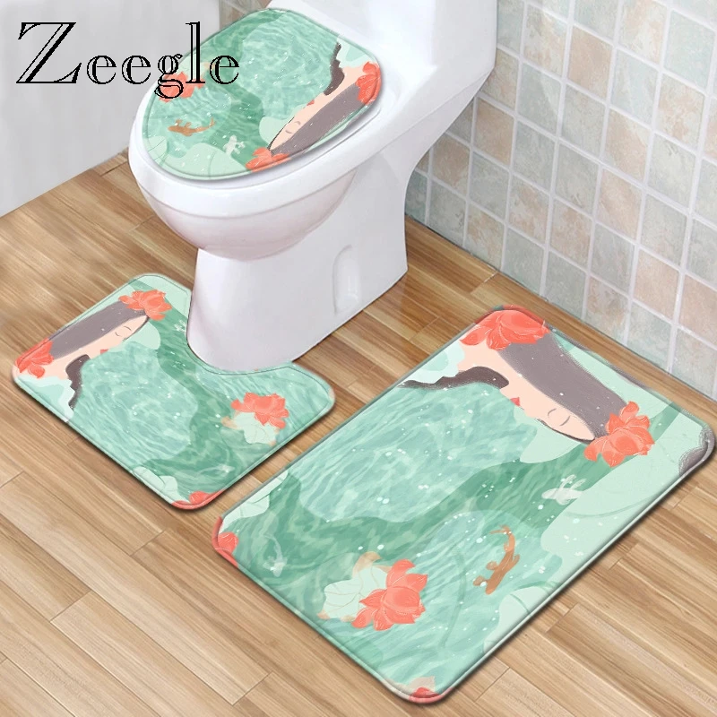 Набор креативных ковриков для ванной комнаты Zeegle фланелевый чехол на сиденье