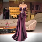 Фиолетовое Элегантное Изысканное сексуальное вечернее платье с V-образным вырезом, а-силуэт, в пол, официальное платье с аппликацией, платье для выпускного вечера, индивидуальный пошив