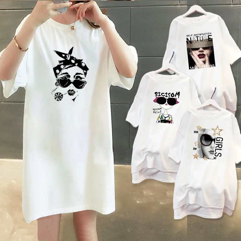 Летние женские платья модное свободное Белое Мини Платье с модным принтом для