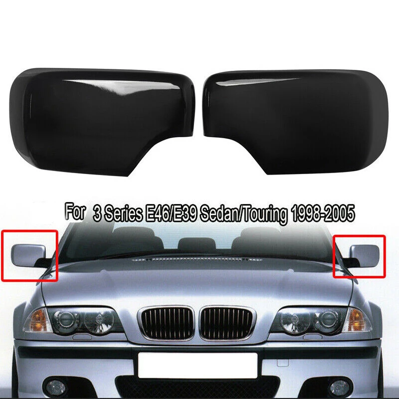 

Пара зеркал заднего вида крышки бокового зеркала для-BMW E46/E39 3/5 серии 1998-2005 глянец Черный 51168238375 51168238376