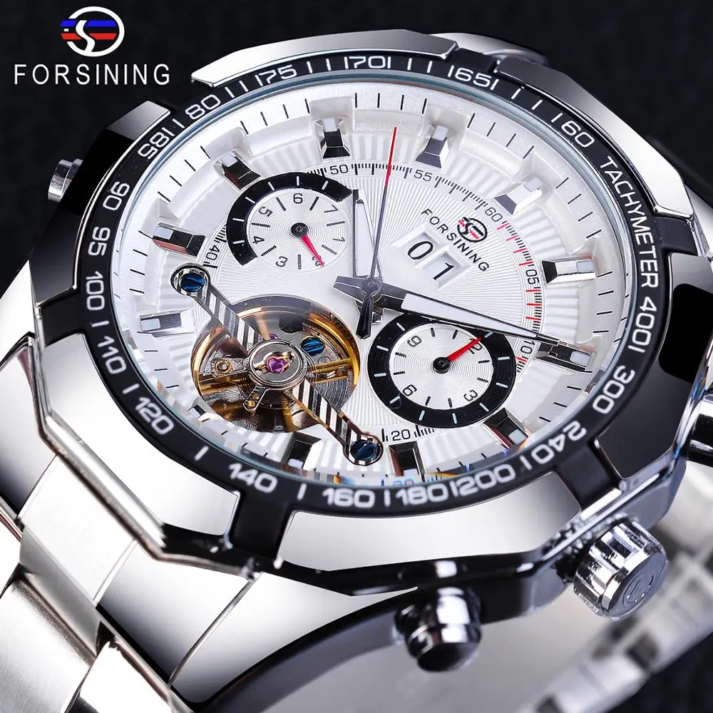 Forsining механические часы Топ бренд класса люкс автоматические наручные серебро