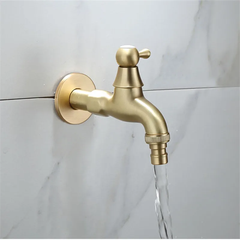 

Washing Machine Faucet Soild Brass Single Cold Wall Mounted G1/2 & G3/4 Bibcock Outdoor Garden Tap Mop Pool Faucets Brushed Gold