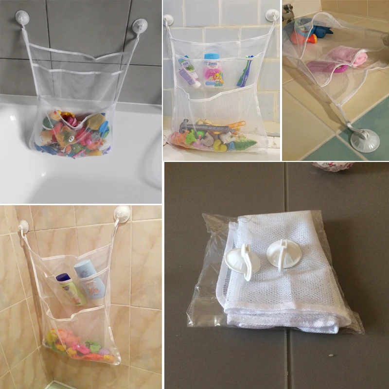 Multifunction Baby Bathroom Mesh Bag Child Bath Toy Bag Net Suction Cup Baskets