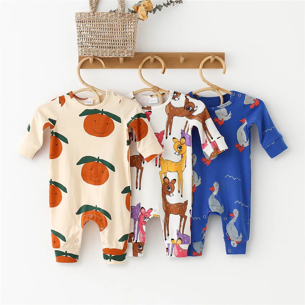 Baby Rompers Long Sleeve 100% Cotton Linen Printing Pattern Newborn Baby Girl Clothes Baby Boy One Piece Outfit Infant Rompers