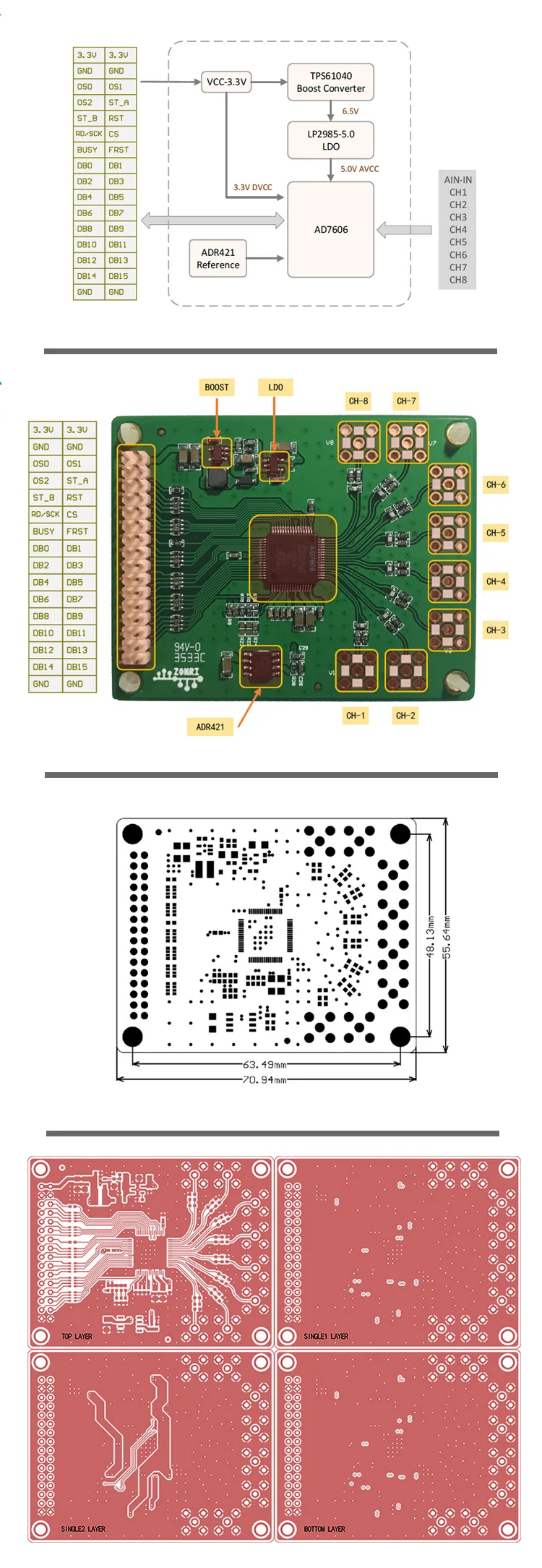 AD7606 модуль сбора данных синхронный модуль выборки 16Bit/200KSps ADC модуль внешней справки