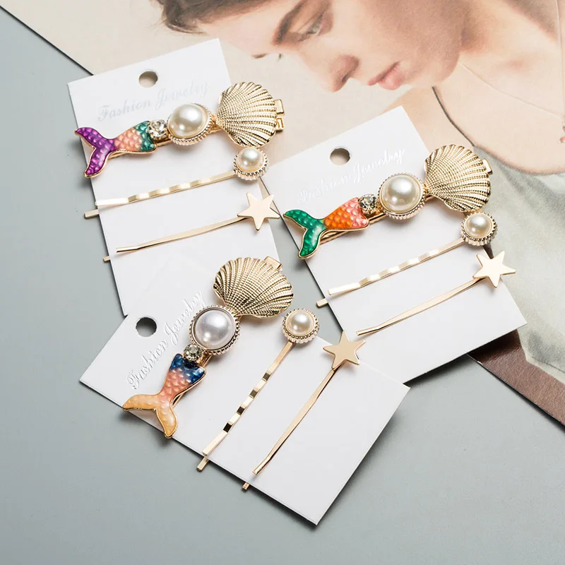 1 Набор красочные рыбий хвост имитация жемчуга ракушка звезда заколки для волос