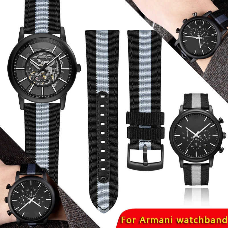 

Ремешок для часов Armani AR60008 11242, Черный Рыцарь 1970, 1981, серый, мужские часы, нейлоновый + ремешок из натуральной кожи, спортивная мода, 20 мм 22 мм