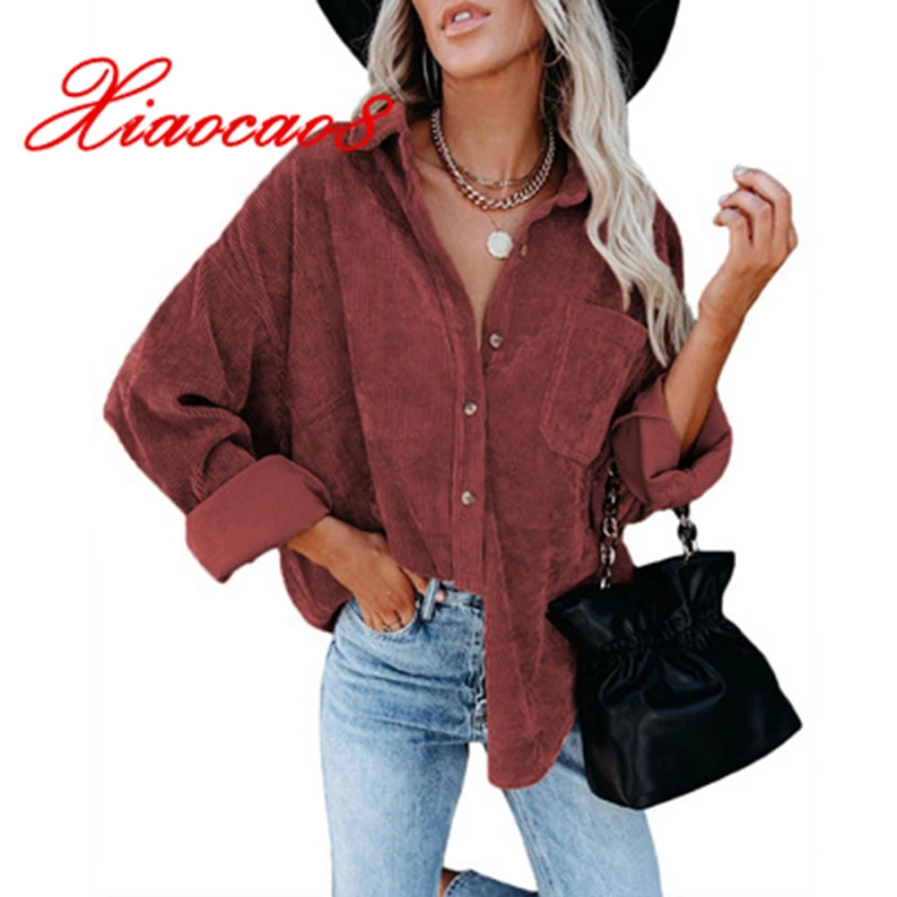 

Autumn Corduroy Blouses Women Turn Down Collar Button Long Sleeve Women's blouse Casual Loose Women Shirt Blusas y Camisas