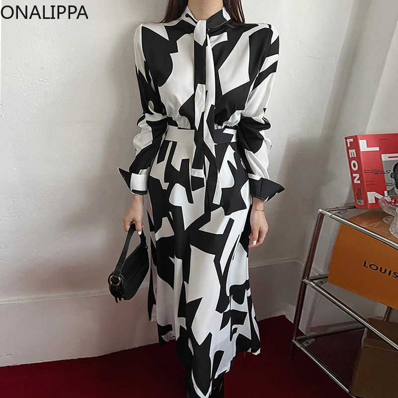 

Женское длинное платье Onalippa в стиле ретро на весну и осень, темпераментная юбка с круглым вырезом и геометрическим принтом и длинным рукаво...
