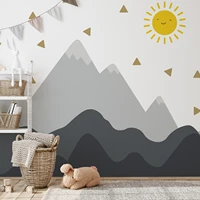cartoon sun gray mountain wall sticker for kids room nursery baby boys room home decor kindergarten self adhesive fabric mural
