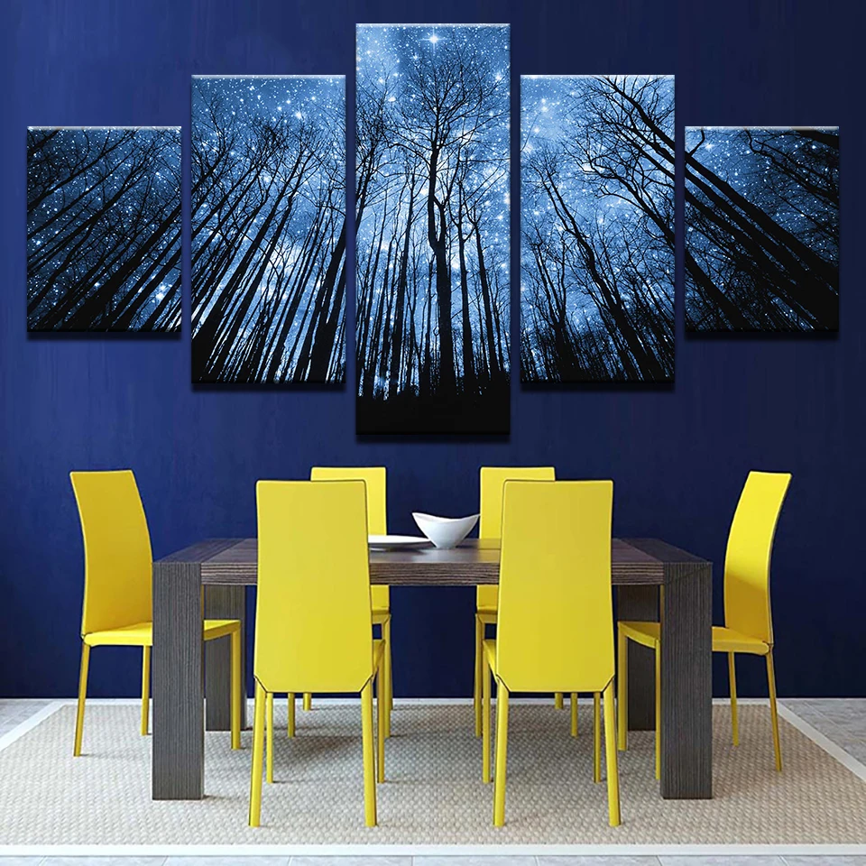 HD печать Современная фотография холст живопись 5 шт. звездное небо лес пейзаж